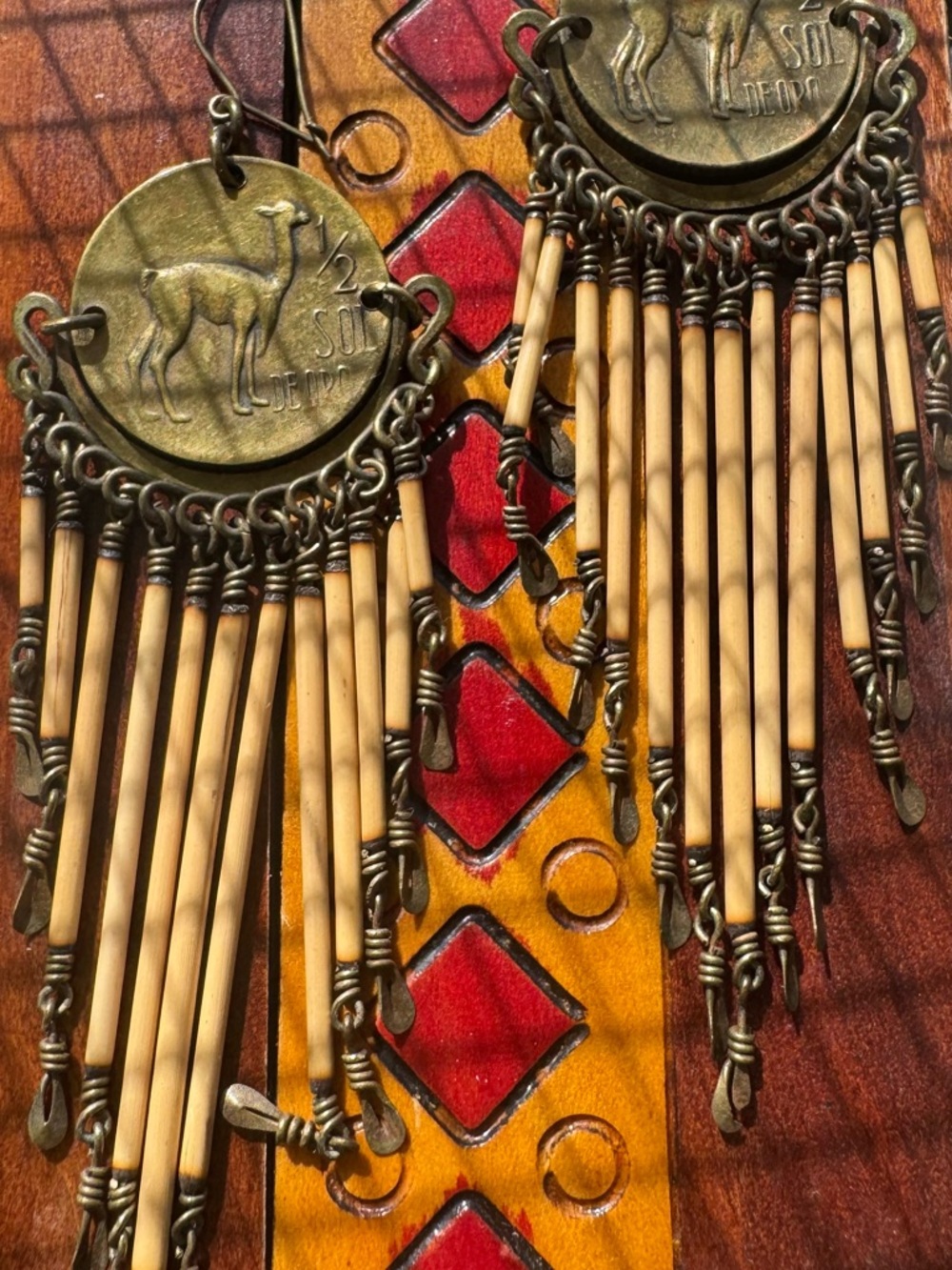 Boho Brass Coin Fringe Earrings with Camel Motif! - Picture 3 of 5